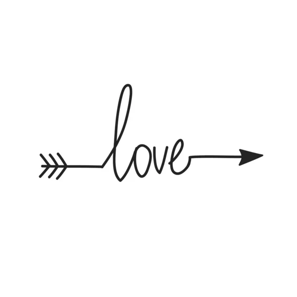 Tipografia. palavra amor com flecha. mão desenhada Letras — Vetor de Stock