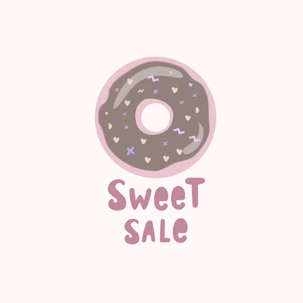 Jolies ventes. Donut rose avec l'inscription. Illustration vectorielle colorée — Image vectorielle