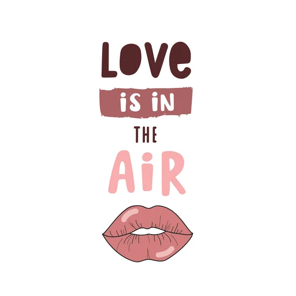 爱情就在空气中。 粉红手写在白色背景上的题词. 海报设计 — 图库矢量图片