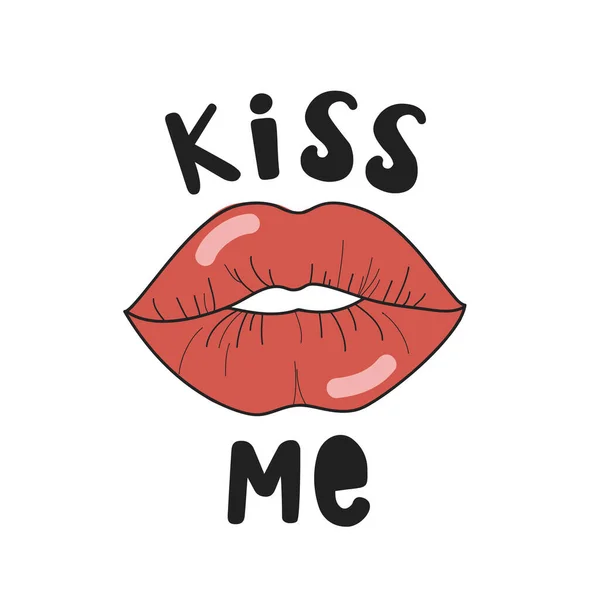Kiss Me. Vector lettering with lip print on white background — ストックベクタ