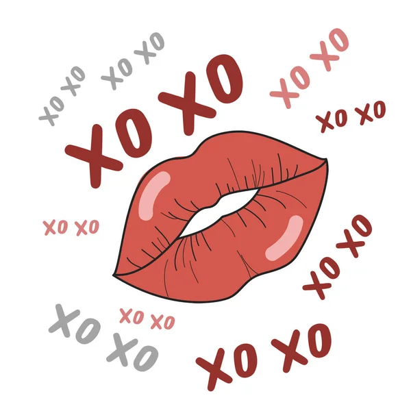 Cartaz romântico com letra desenhada.Frase manuscrita XOXO — Vetor de Stock