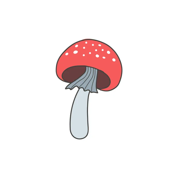 Cogumelo Amanita. Desenho à mão livre de cor vetorial em estilo doodle . — Vetor de Stock