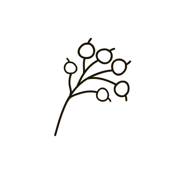 Branch Berries Vector Linear Drawing Black White Illustration — Stok Vektör