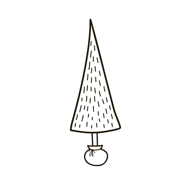 Στυλιζαρισμένο Σχέδιο Χριστουγεννιάτικου Δέντρου Διανυσματική Γραμμική Απεικόνιση Στυλ Doodle — Διανυσματικό Αρχείο