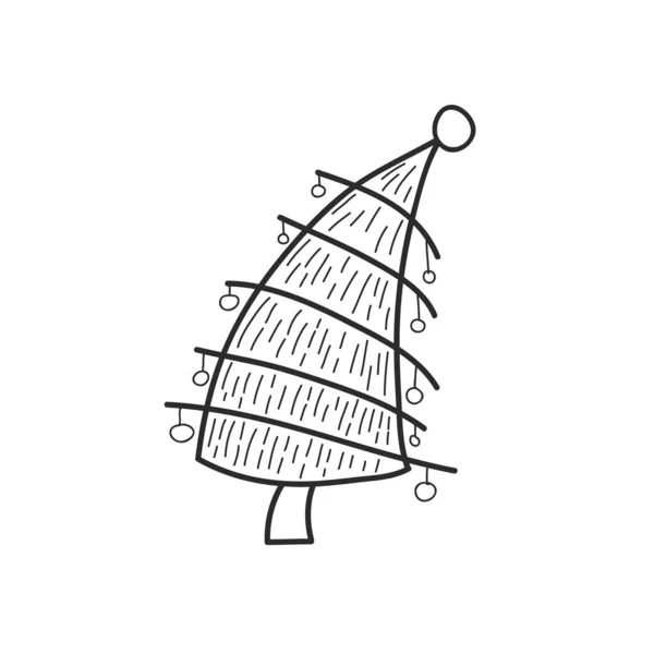 Árbol de Navidad estilizado. Dibujo lineal vectorial a mano. Ilustración estilo Doodle — Vector de stock