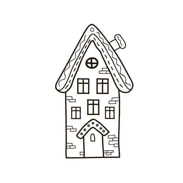 A desenhar uma casa. Ilustração vetorial linear à mão livre. Casa de gengibre —  Vetores de Stock
