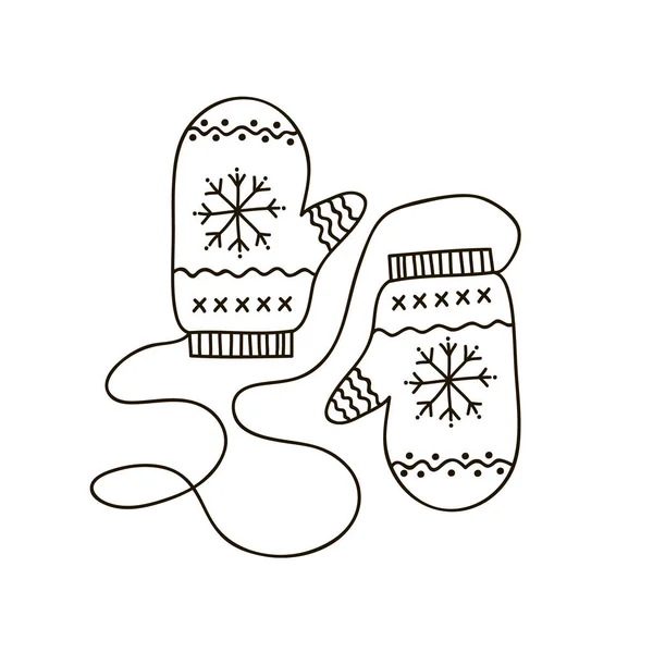 Mitenes de inverno. Ilustração desenhada à mão vetorial. Desenho de linha no estilo doodle . —  Vetores de Stock