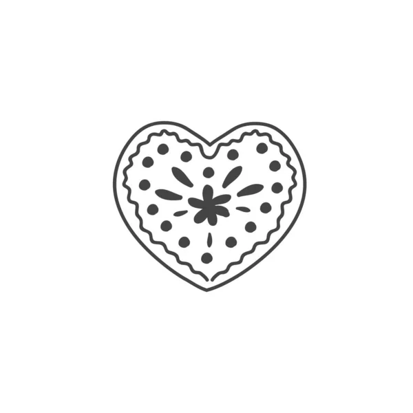 Biscuit au pain d'épice en forme de coeur. Illustration vectorielle linéaire en style doodle. Pain d'épice . — Image vectorielle