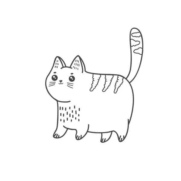 Leuke kat. Vector lineaire illustratie uit de vrije hand in doodle stijl. — Stockvector