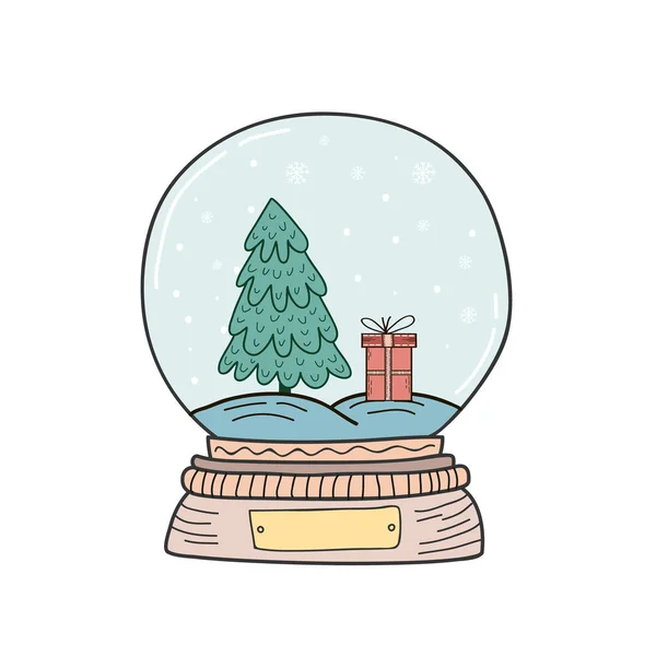 Bola Cristal Navidad Ilustración Color Vectorial Árbol Navidad Con Caja — Archivo Imágenes Vectoriales