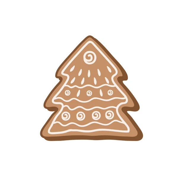 Peperkoekje Vorm Van Een Kerstboom Kleur Vector Illustratie Met Hand — Stockvector