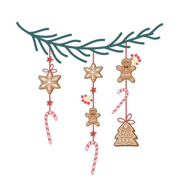 God Jul Julgodis Pepparkakor Pepparkakor Sockerrör Vektor Illustration Med Klotter — Stock vektor
