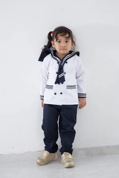 Little kid profession uniform pretending to be sailor — Stock Photo, Image