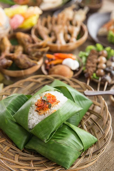 Nasi Angkringan Atau Nasi Kucing Indonesia Makanan Tradisional Dari Pusat — Stok Foto