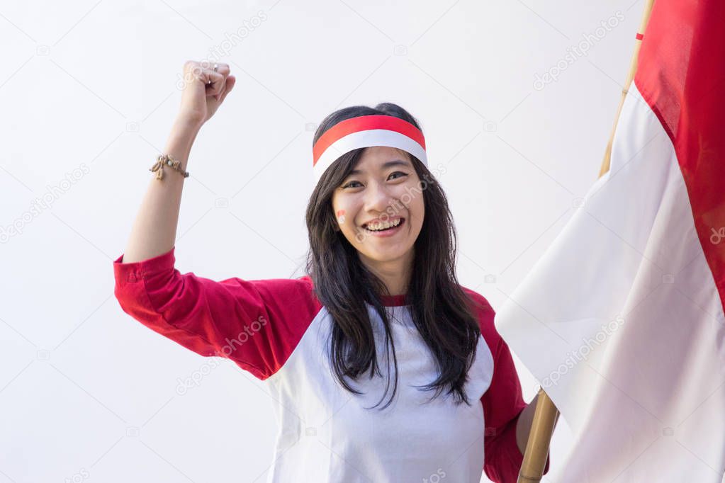 woman with indonesian flag