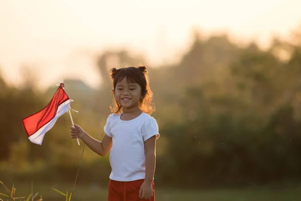 인도네시아 국기를 올리는 아이 — 스톡 사진