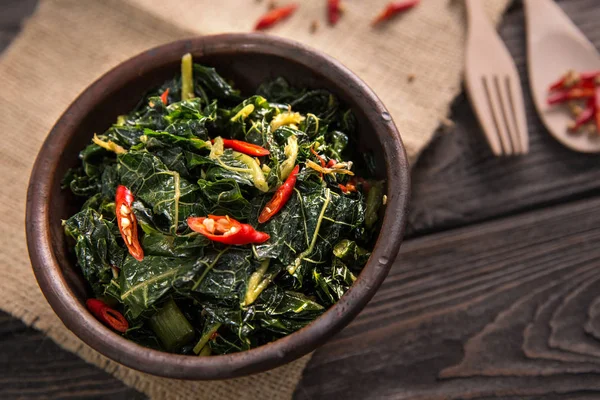 Traditional indonesian dishes oseng papaya leaf — Stock Photo, Image