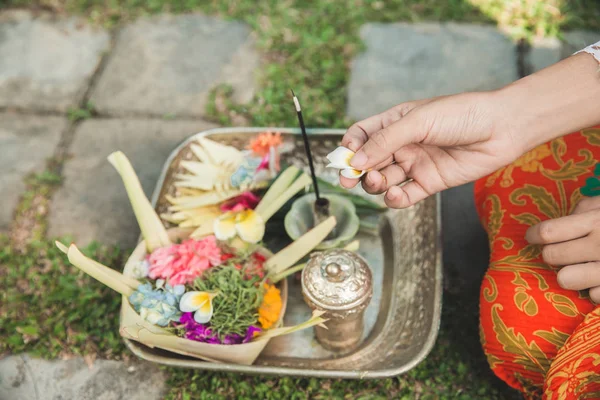 Bali dili Hindular tarafından teşekkür yapılan günlük teklifleri canang sari — Stok fotoğraf