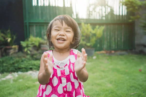 Happy beautiful childs expression at home backyard — Stock Photo, Image