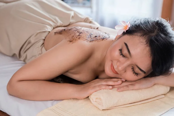 Portrait Asian Beauty Woman Spa Salon Getting Body Massage Treatment — Stock Photo, Image