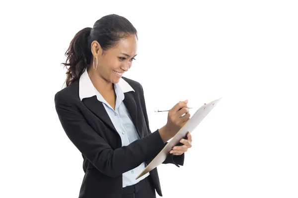 Joven fetichista escribiendo informe mientras está de pie — Foto de Stock