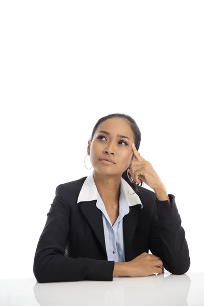 Asiatische business Frau vorgeben wie Denken, während suchen oben — Stockfoto