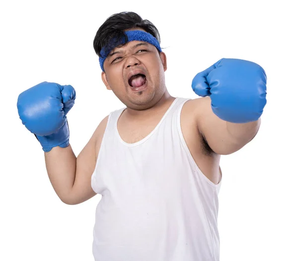 Portrait of young man hit with boxing gloves — Stock Photo, Image