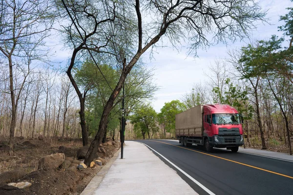 Portrait Trailer Truck Countryside Road Trees — Stock Photo, Image