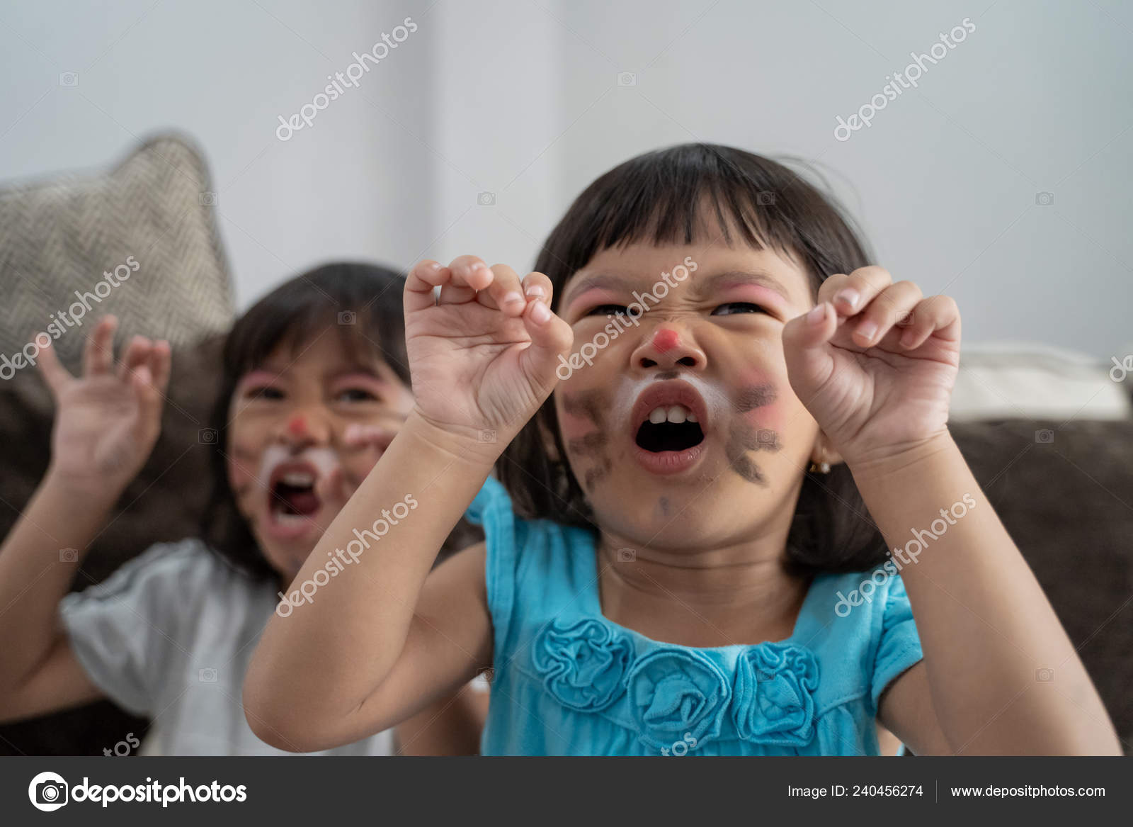 Two Little Girl With Face Painting On Face Stock Photo C Odua