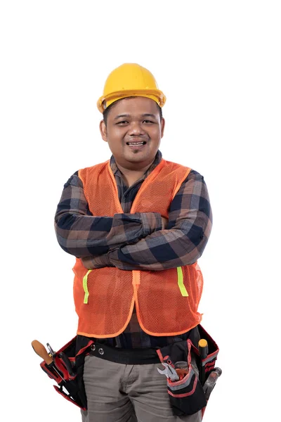 Portret van glimlach constructor gekruist handen — Stockfoto