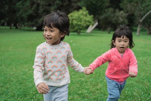 Kleine kinderen genieten van het lopen in het park — Stockfoto