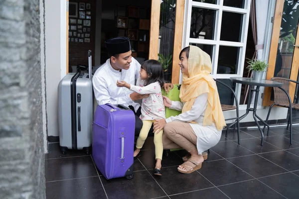 asian muslim family travelling concept