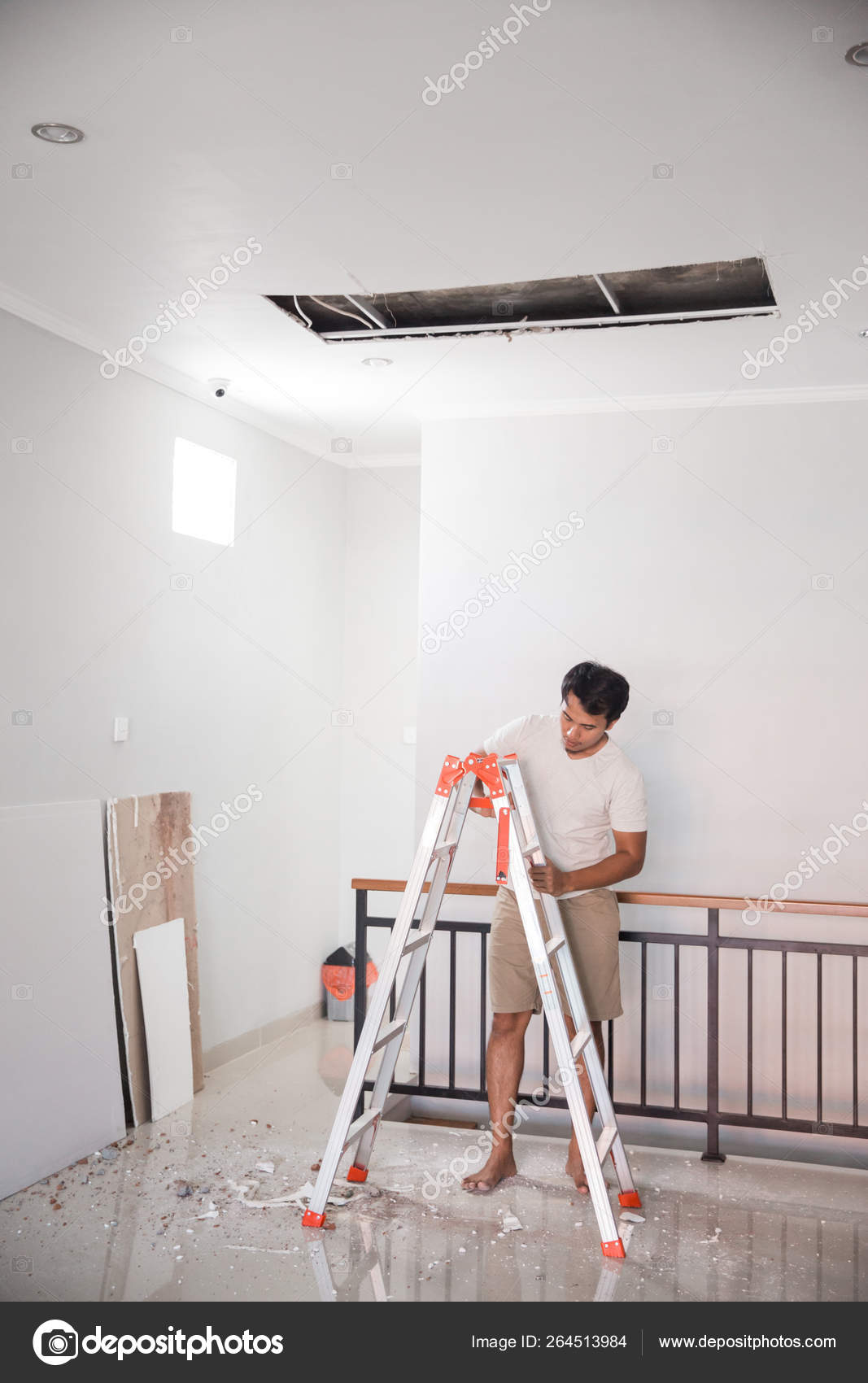 Man Repair The Broken Ceiling Stock Photo C Odua 264513984