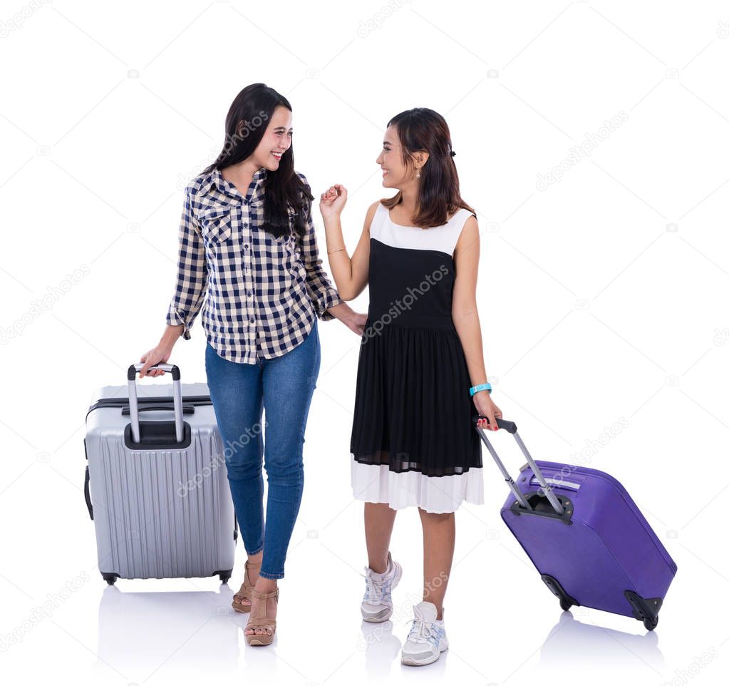 woman going vacation holding suitcase