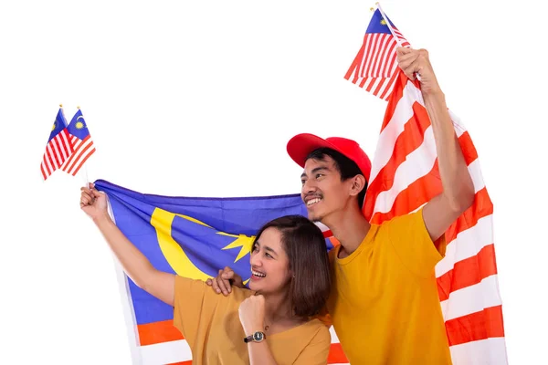 Malay couple malaysia national flag — Stock Photo, Image