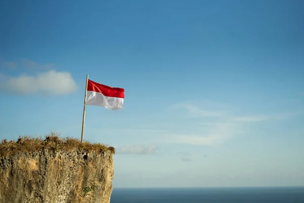 Asiatico maschio con indonesiano bandiera celebrazione indipendenza giorno — Foto Stock