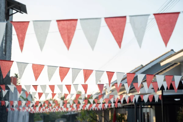 Red and white flag chain indonesia independence day decoration — Stock Photo, Image