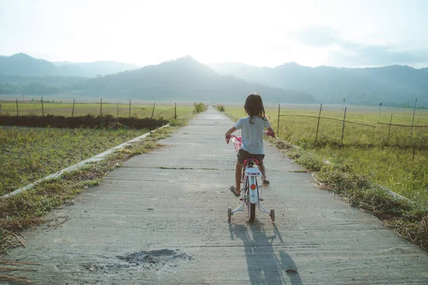 Criança gosta de andar de bicicleta ao ar livre — Fotografia de Stock