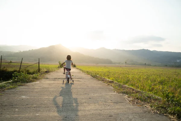 Niño pequeño disfrutar de montar su bicicleta al aire libre —  Fotos de Stock