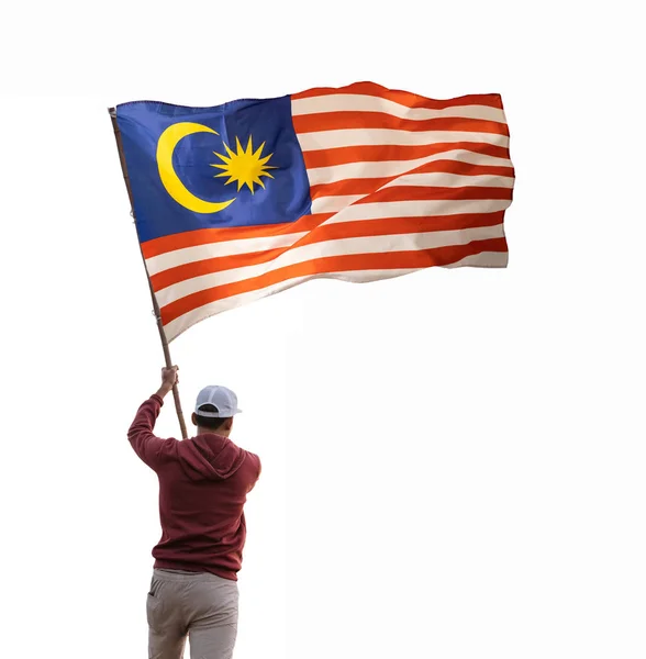 Homem com bandeira indonésia isolado sobre branco — Fotografia de Stock