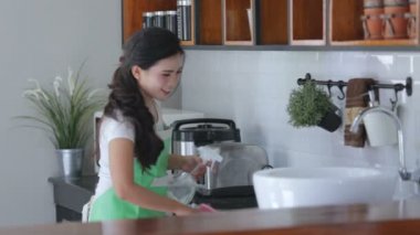 Evini temizleyen kadın.