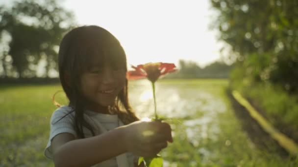 Lovely asian daugther giving flower to her mother — Stock Video