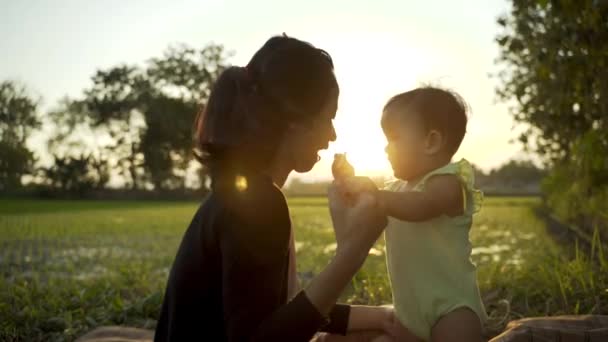 Anya és baba játszik együtt szabadban — Stock videók