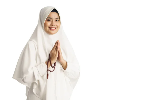 Moslim mooie groet aan camera geïsoleerd — Stockfoto