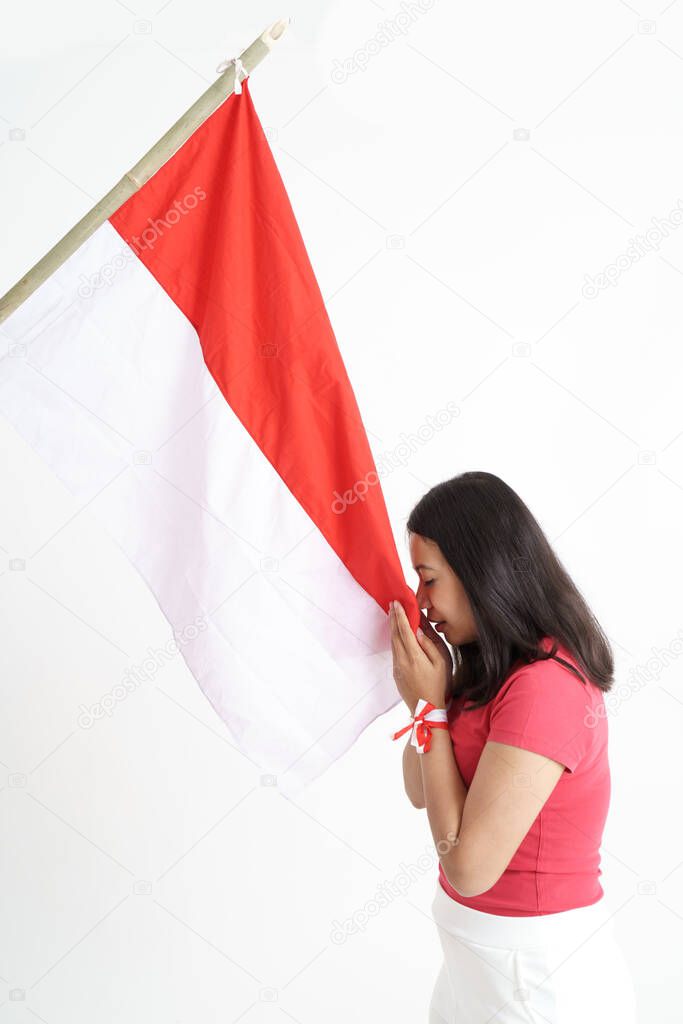 asian kissing red and white flag of indonesia
