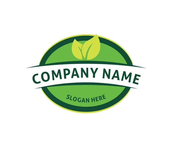 Etiket Yaprak Doğal Yeşil Gıda Vektör Logo Tasarım Şablonu — Stok Vektör
