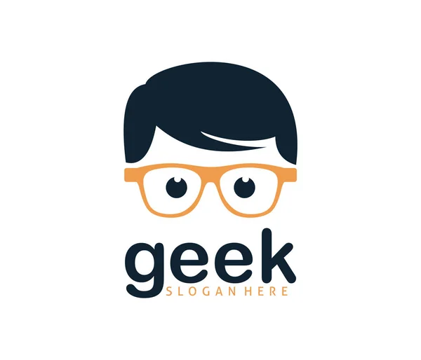 Cool Geek Парень Ботаник Векторный Шаблон Логотипа — стоковый вектор