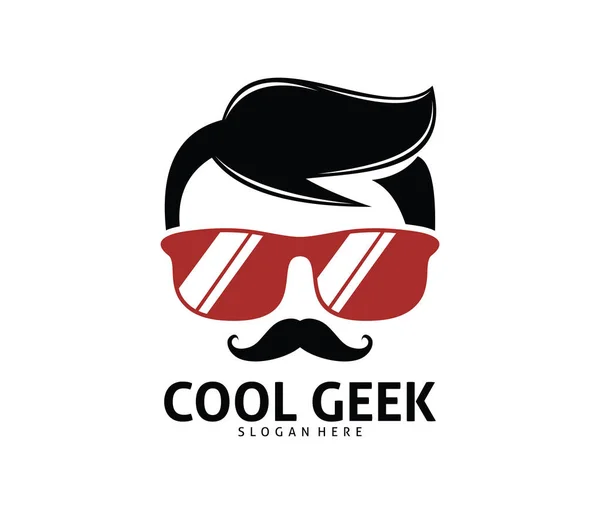 Hűvös Geek Srác Nerd Vektor Logo Design Sablon — Stock Vector