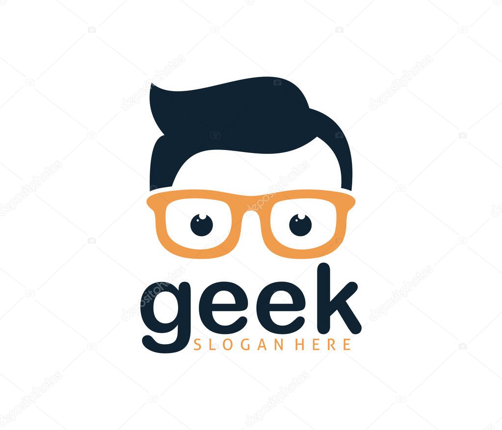 cool geek guy nerd vector logo design template