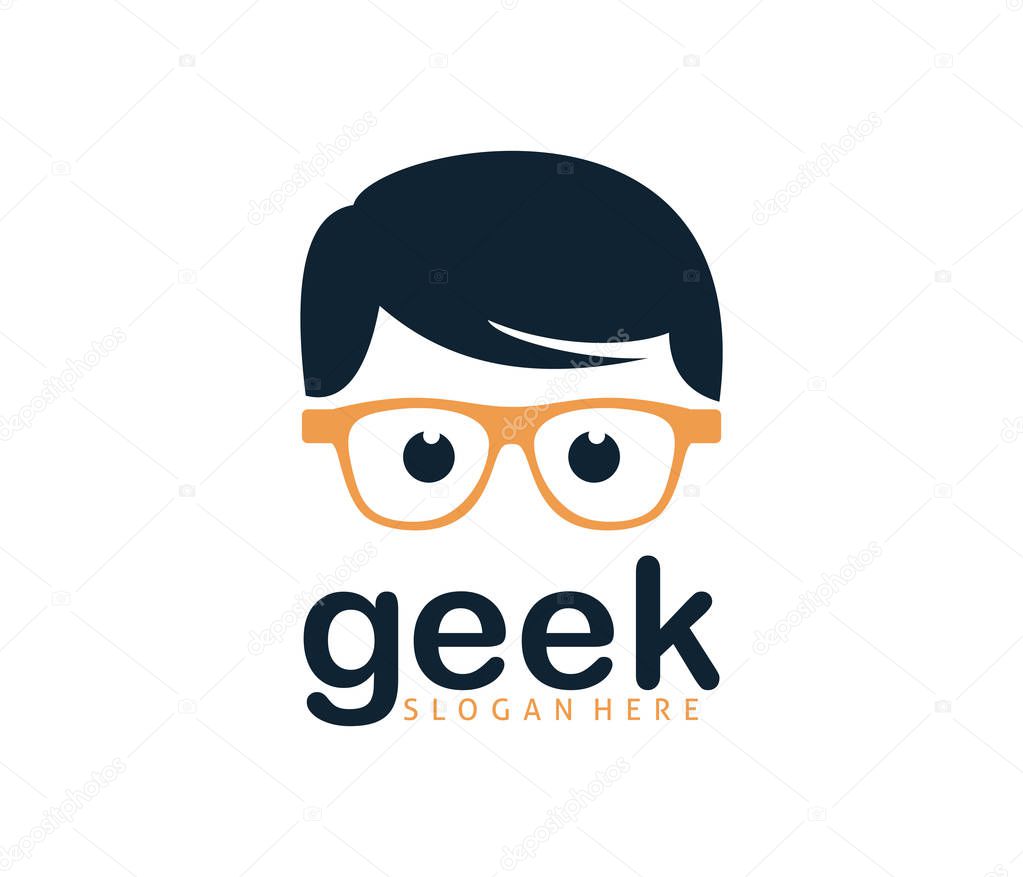 Cool geek guy nerd vector logo design template